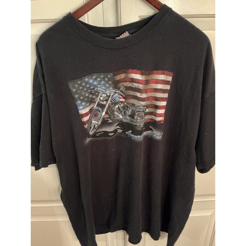 Sonoma Jean Company Mens 2XL Black Motorcycle American Flag Graphic T-Shirt